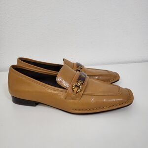 TORY BURCH Perrine Loafers Womens 7.5 Caramel Corn Tan Leather Shoes Square Toe